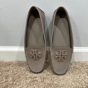 Tory Burch Taupe Loafers with Signature Emblem